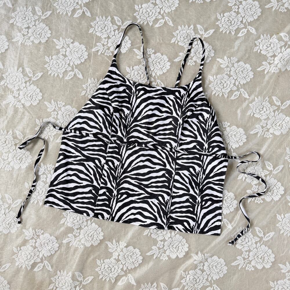 Vintage Mirrors Zebra Print Tie Top Size XL